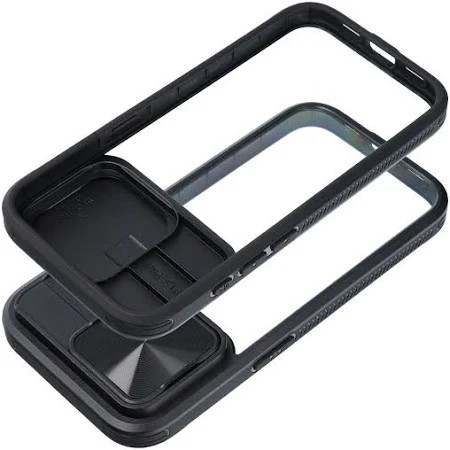 Forcell iPhone 15 Pro Max Slider Camera Θήκη Με Πλαίσιο Σιλικόνης Διάφανη - Black