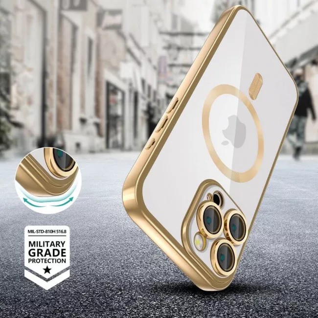 Tech Protect iPhone 16 Pro Max MagSafe Θήκη Με Πλαίσιο Σιλικόνης Διάφανη - Gold