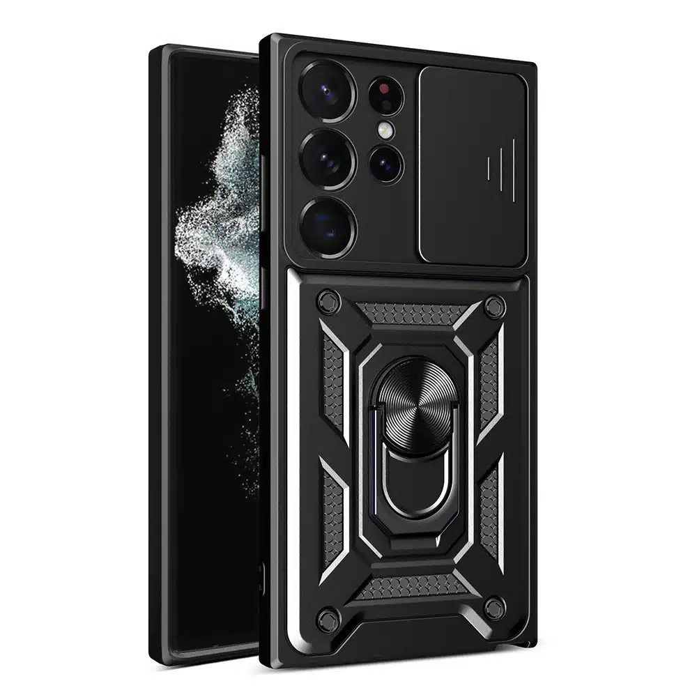 Forcell Samsung Galaxy S23 Ultra 5G Defender Slide Camera Holder Θήκη Σκληρή - Black