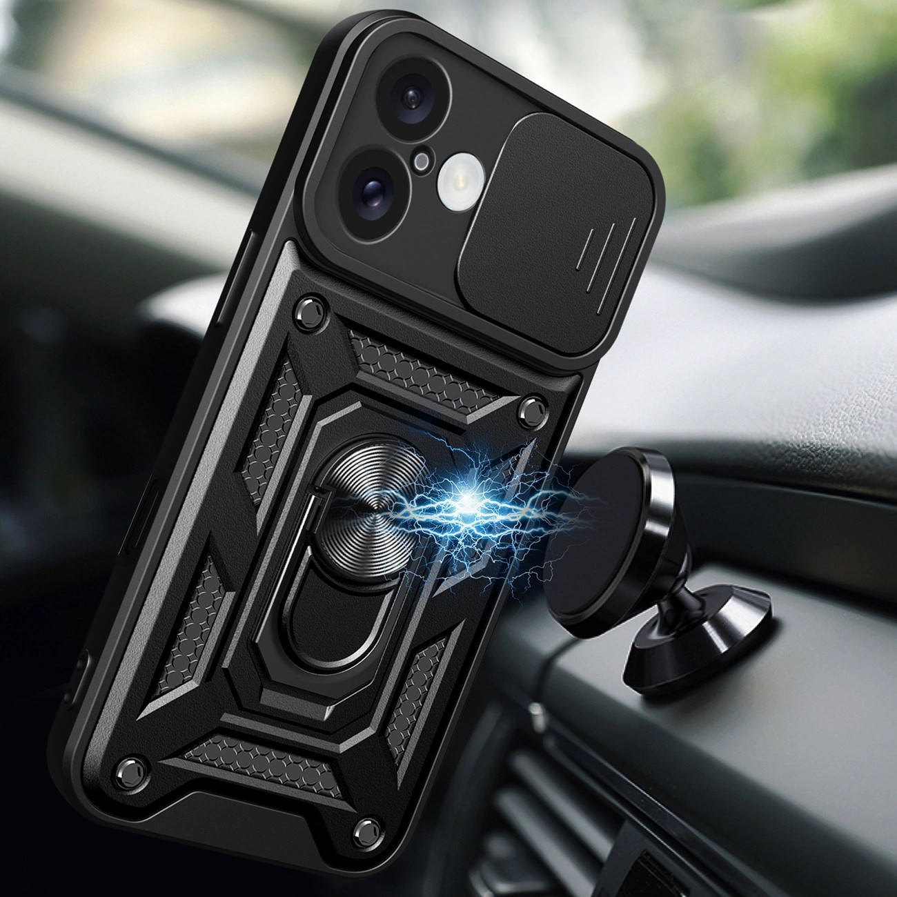 Forcell iPhone 16 Plus Hybrid Armor Camshield Θήκη Σκληρή - Black
