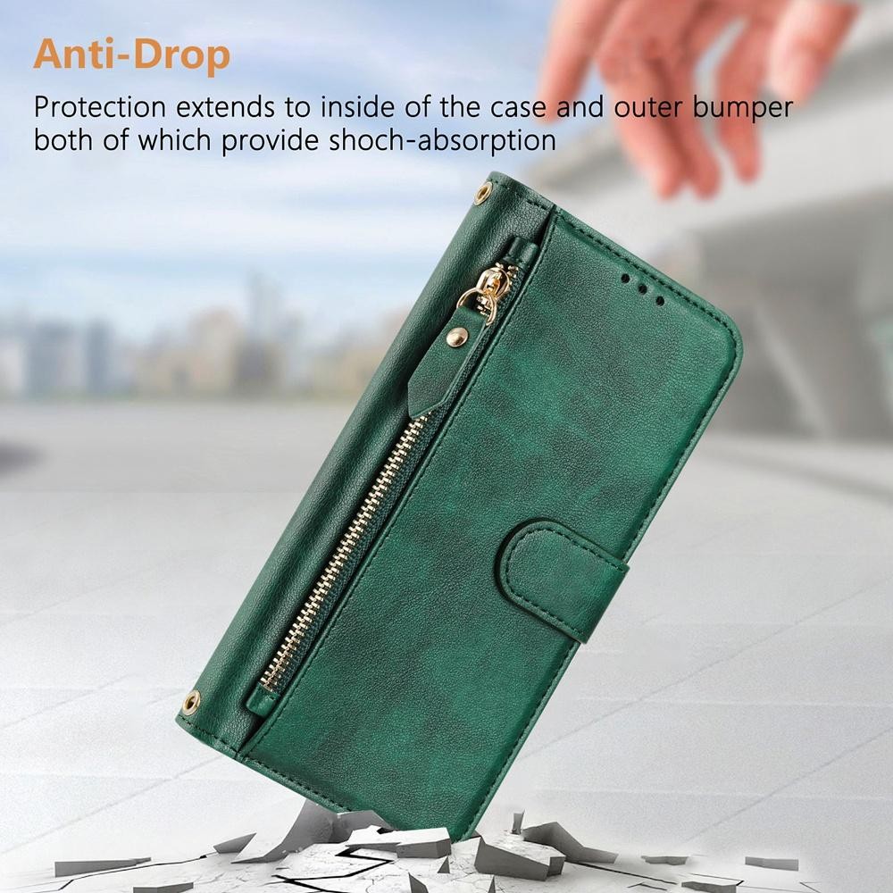 Tel1 Xiaomi Redmi Note 14 Pro 5G / 14 Pro Plus 5G / Poco X7 5G Card Slots Zipper Wallet Flip Θήκη Βιβλίο - Green