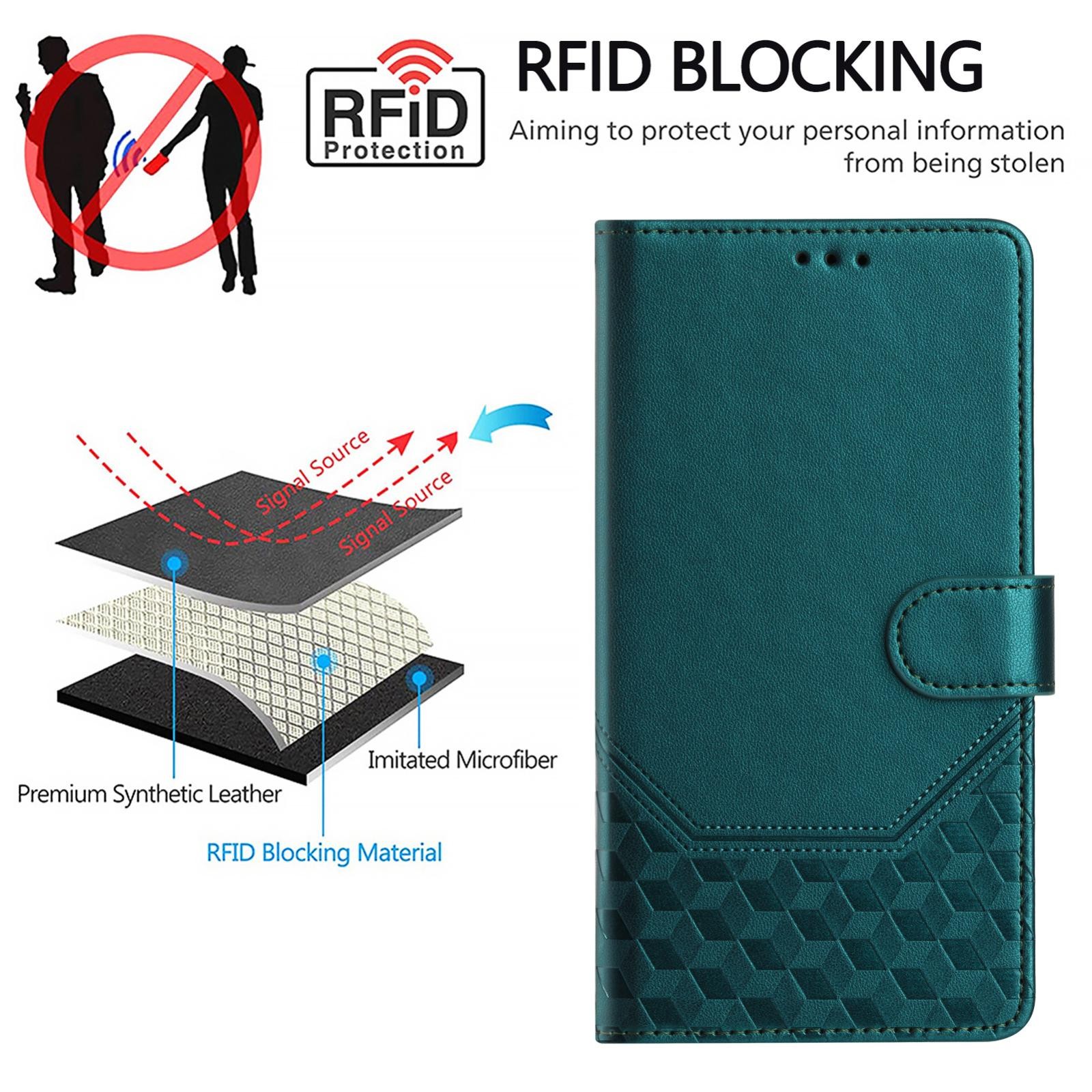 Tel1 Xiaomi Redmi Note 14 Pro 5G / 14 Pro Plus 5G / Poco X7 5G Honeycomb Embossing RFID Θήκη Βιβλίο - Green