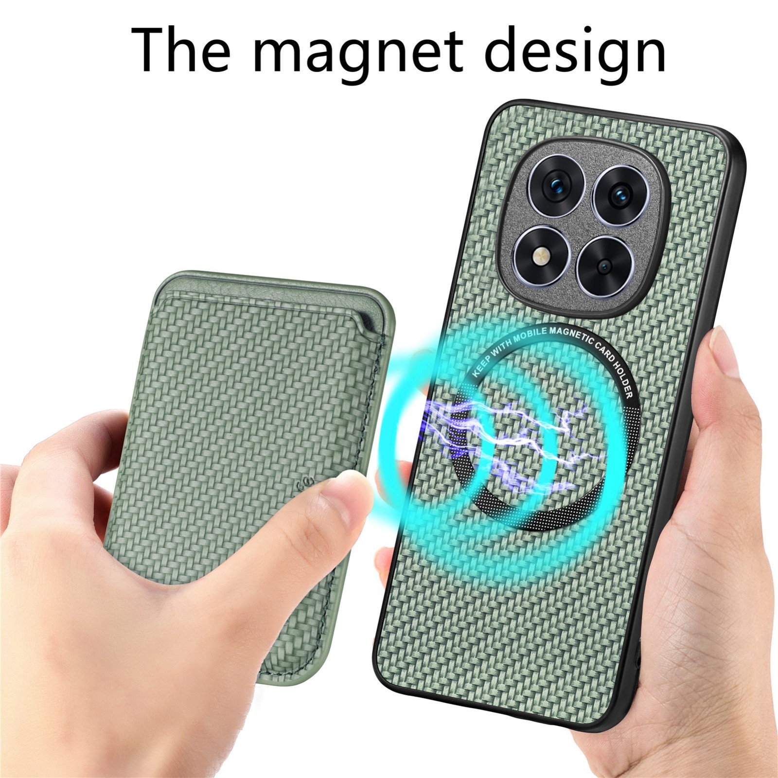 Forcell Xiaomi Redmi Note 14 Pro Plus 5G Carbon Fiber Card Magnetic Θήκη Σιλικόνης - Green