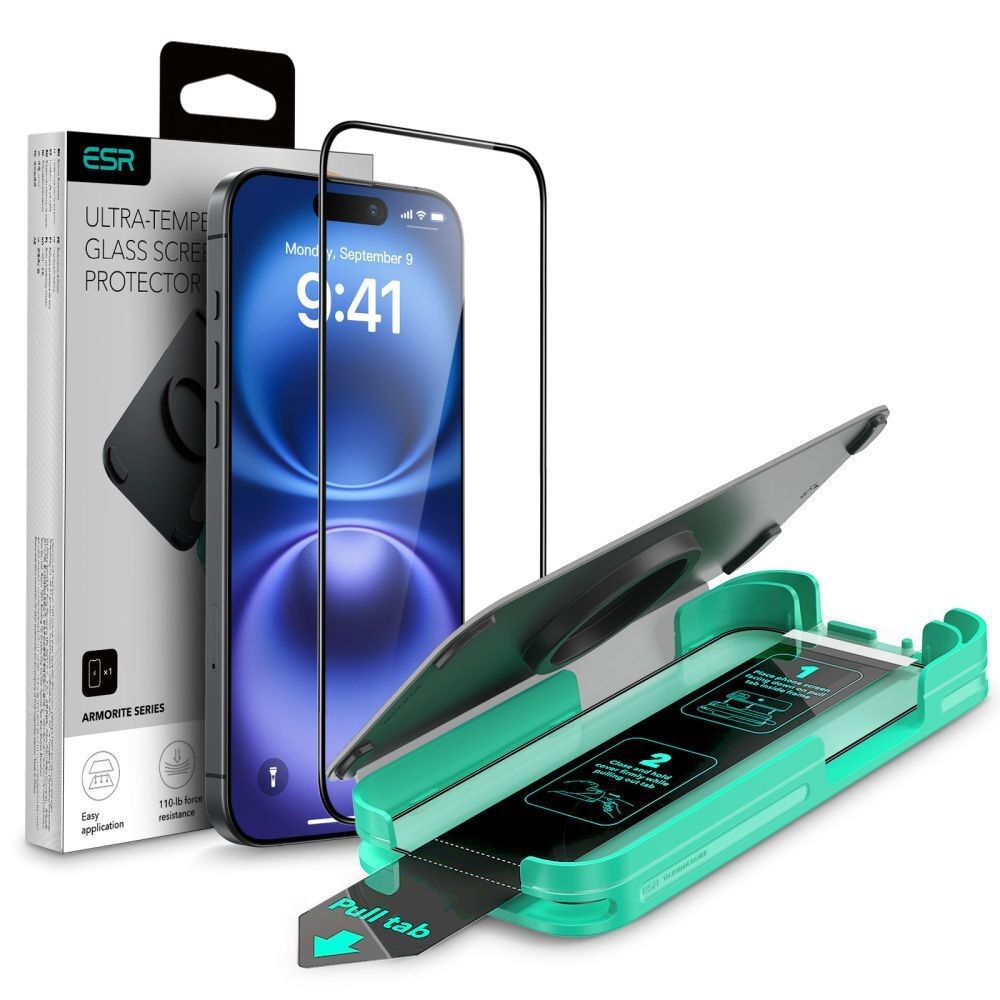 iPhone 16 / 15 Προστασία Οθόνης με Μαύρο Περίγραμμα ESR Armorite Series Full Face Tempered Glass