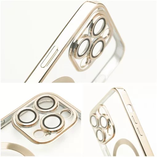 Forcell iPhone 15 Pro MagSafe Electro Θήκη Με Πλαίσιο Σιλικόνης Διάφανη - Gold