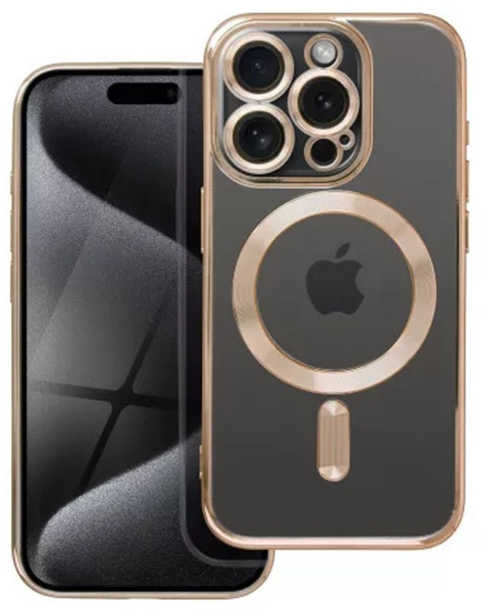 Forcell iPhone 15 Pro MagSafe Electro Θήκη Με Πλαίσιο Σιλικόνης Διάφανη - Gold