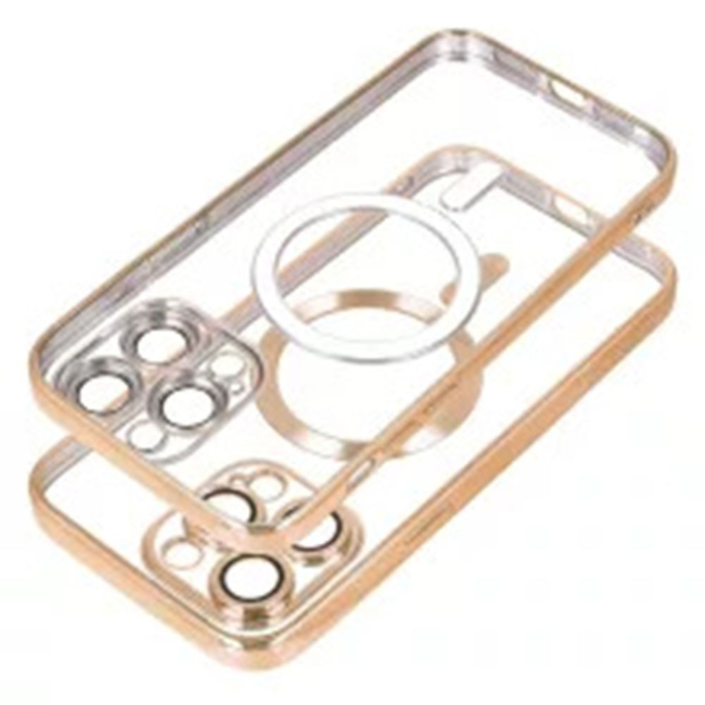 Forcell iPhone 15 Pro MagSafe Electro Θήκη Με Πλαίσιο Σιλικόνης Διάφανη - Gold