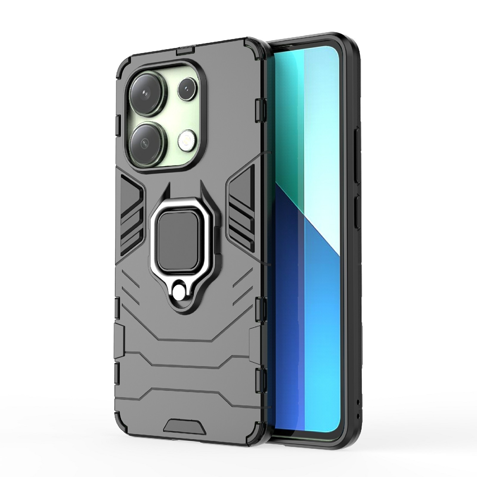 Xiaomi Redmi Note 13 4G Σκληρή Θήκη Μαύρη Με Σταντ Shockproof PC + TPU Phone Case with Magnetic Ring Holder Black