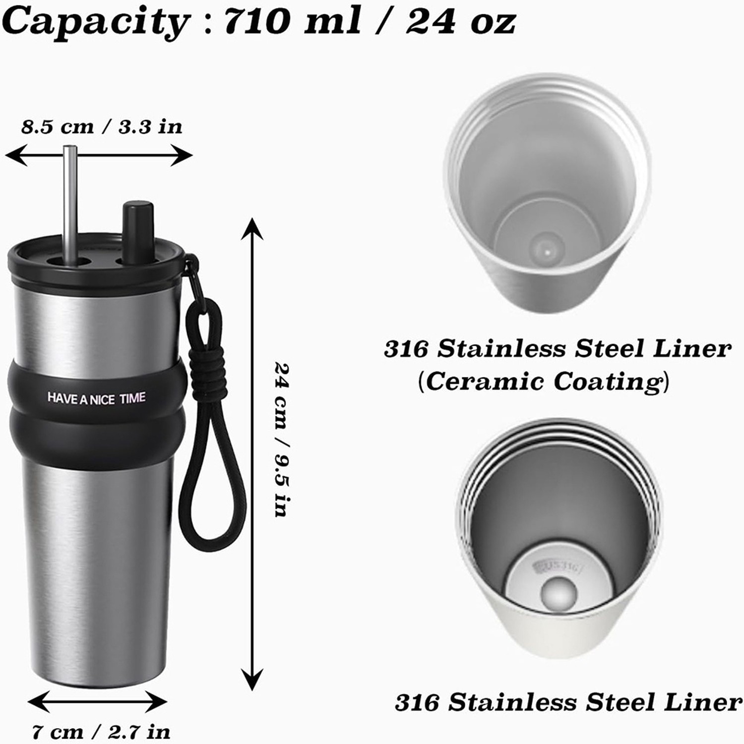 Techsuit Μπουκάλι Ανοξείδωτο Θερμός 710ml Μαύρο