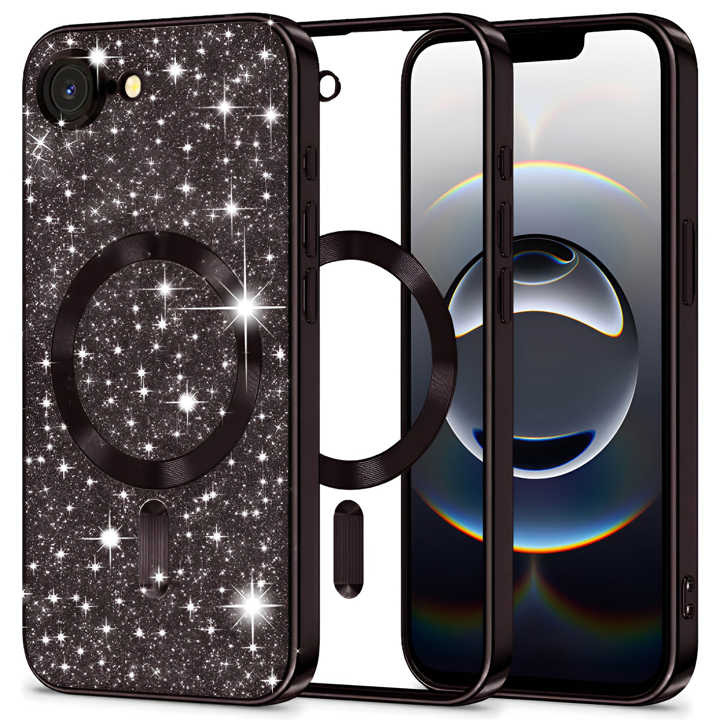 Techsuit iPhone 16e MagSafe Luxury Glitter Θήκη Με Πλαίσιο Σιλικόνης Διάφανη - Black