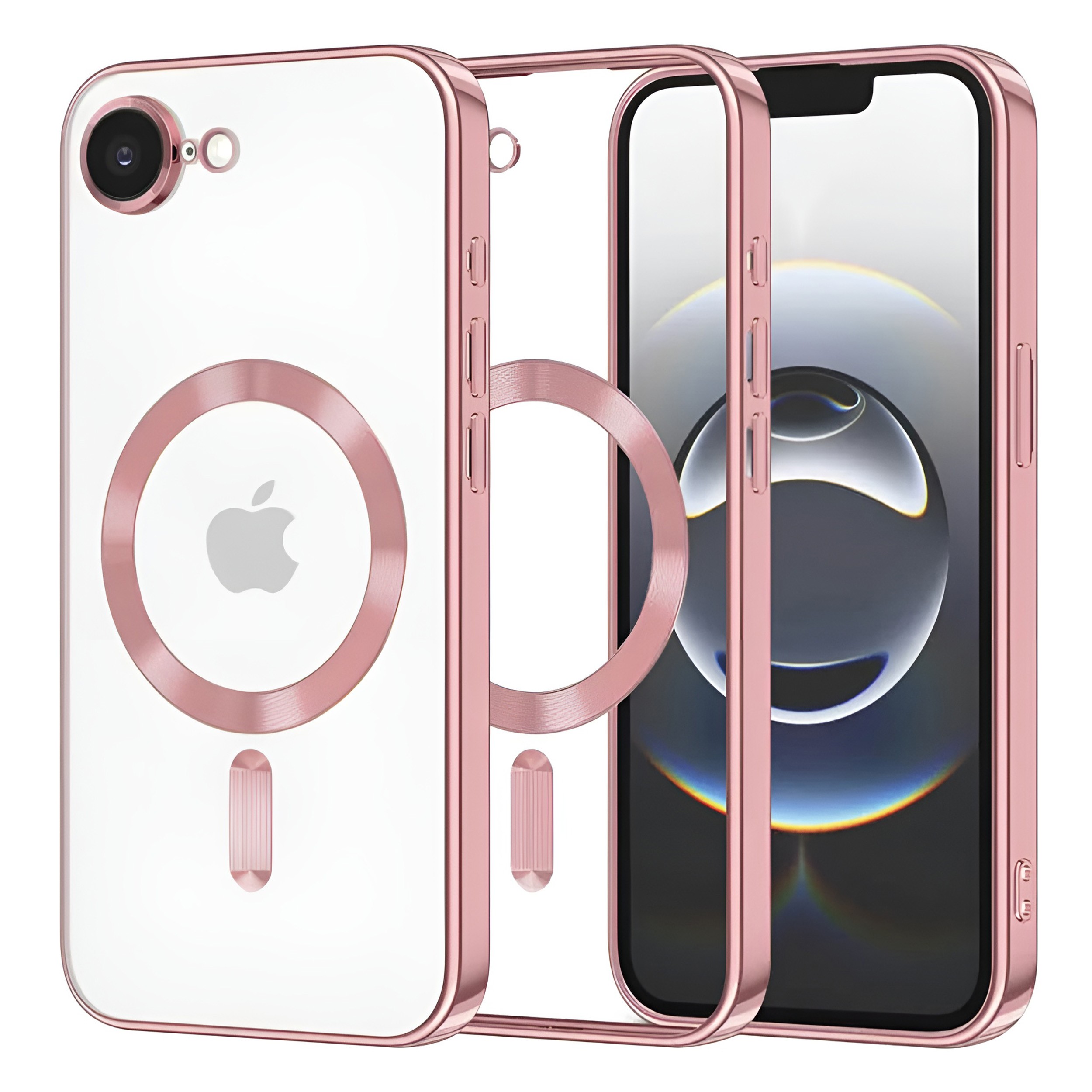 Forcell iPhone 16e MagSafe Electroplated Θήκη Με Πλαίσιο Σιλικόνης Διάφανη - Pink