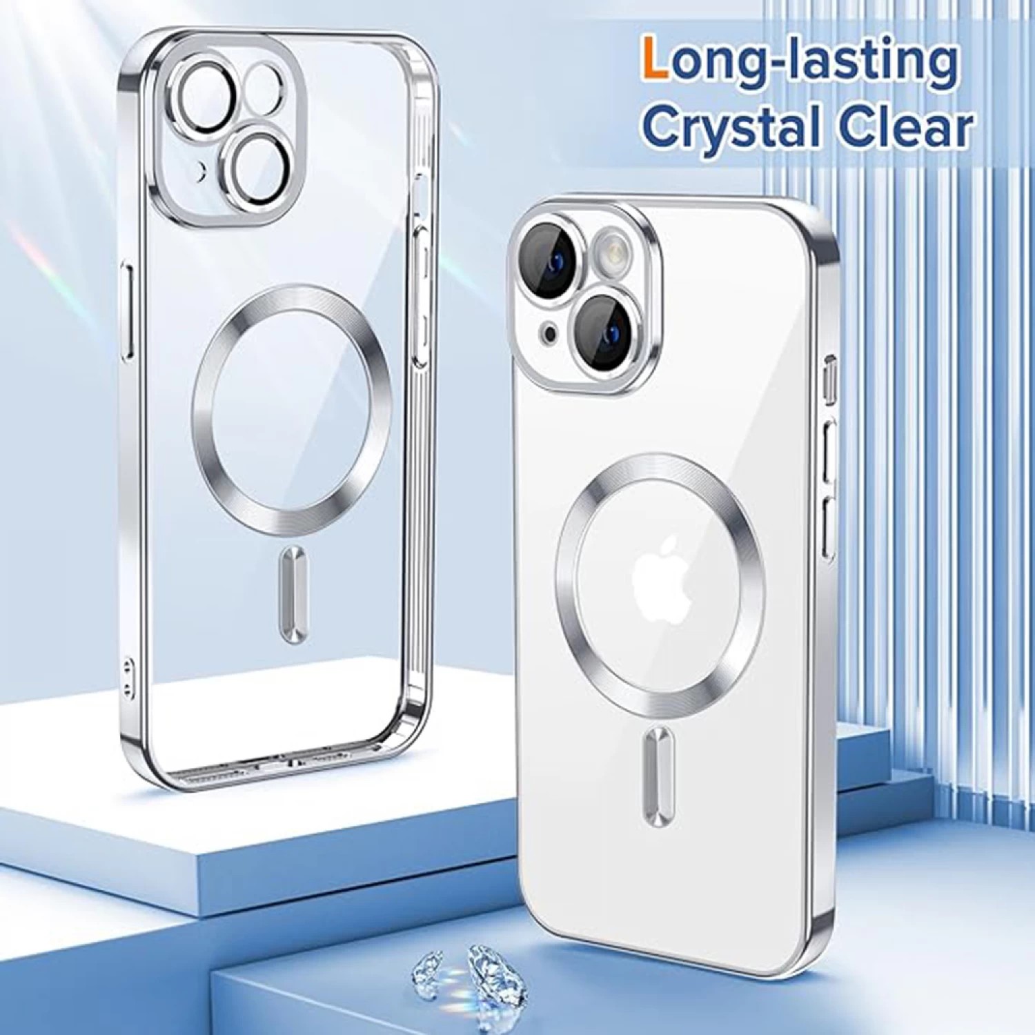 Techsuit iPhone 14 MagSafe Luxury Crystal Θήκη με Πλαίσιο Σιλικόνης Διάφανη - Silver