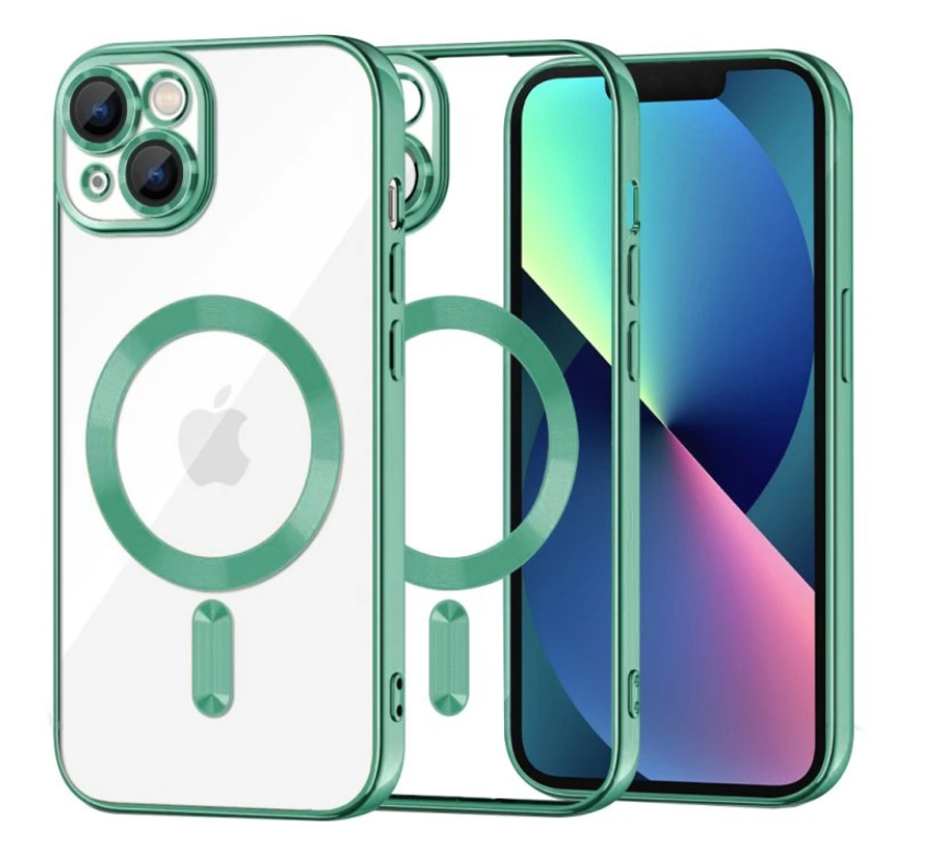 Techsuit iPhone 13 MagSafe Luxury Crystal Θήκη με Πλαίσιο Σιλικόνης Διάφανη - Green