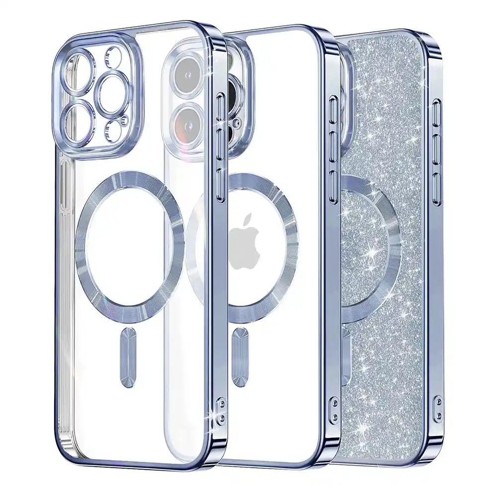 Techsuit iPhone 16 Pro MagSafe Luxury Glitter Θήκη με Πλαίσιο Σιλικόνης Διάφανη - Light Blue