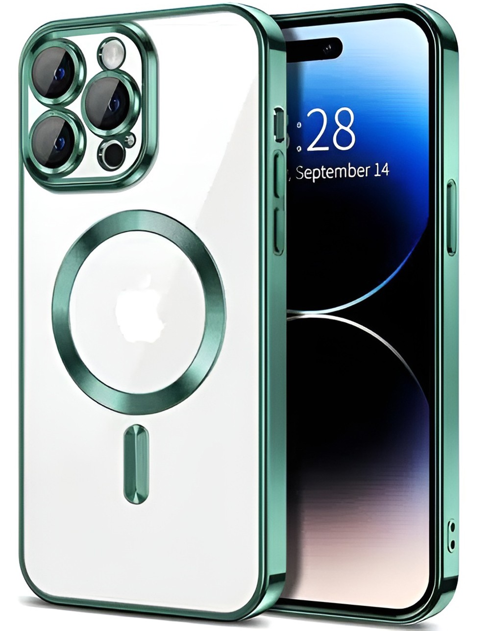 Techsuit iPhone 15 Pro Max MagSafe Luxury Crystal Θήκη Με Πλαίσιο Σιλικόνης Διάφανη - Light Green