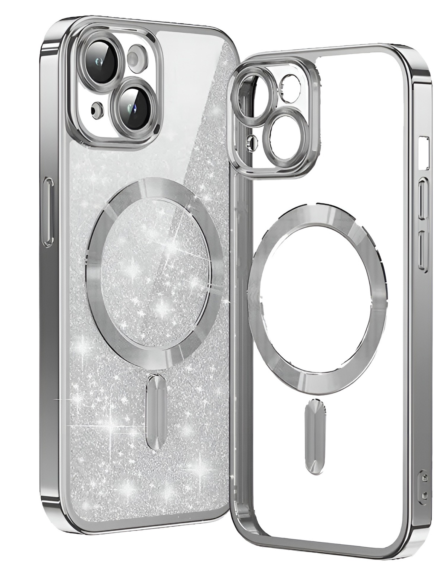 Techsuit iPhone 15 MagSafe Luxury Glitter Θήκη Με Πλαίσιο Σιλικόνης Διάφανη - Silver