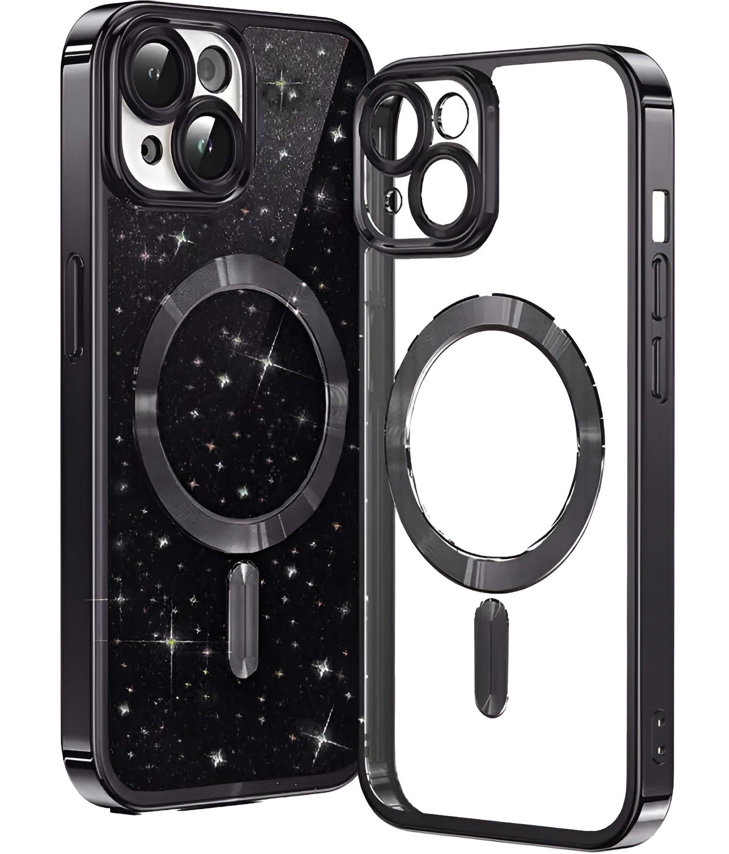 Techsuit iPhone 15 MagSafe Luxury Glitter Θήκη Με Πλαίσιο Σιλικόνης Διάφανη - Black