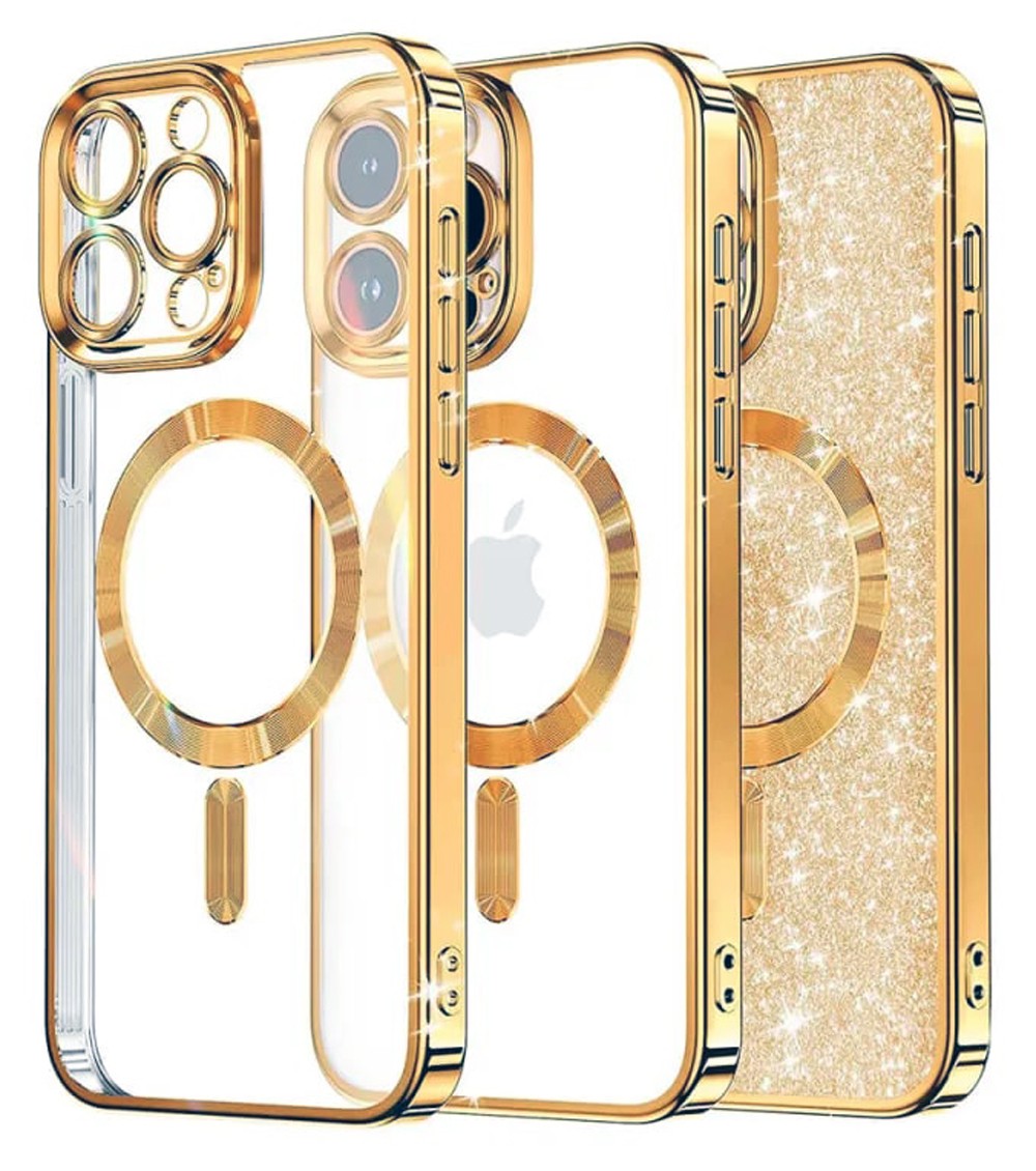 Techsuit iPhone 15 Pro Max MagSafe Luxury Glitter Θήκη με Πλαίσιο Σιλικόνης Διάφανη - Gold