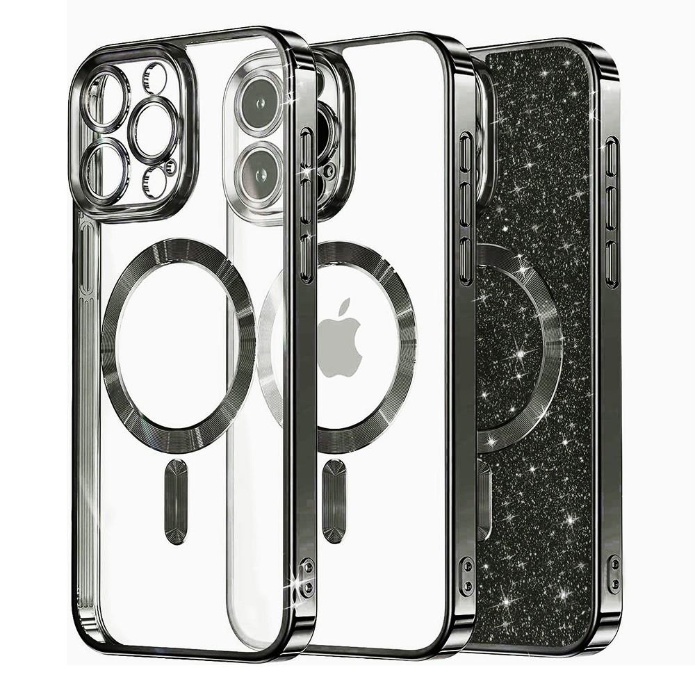 Techsuit iPhone 13 Pro Max MagSafe Luxury Glitter Θήκη με Πλαίσιο Σιλικόνης Διάφανη - Black