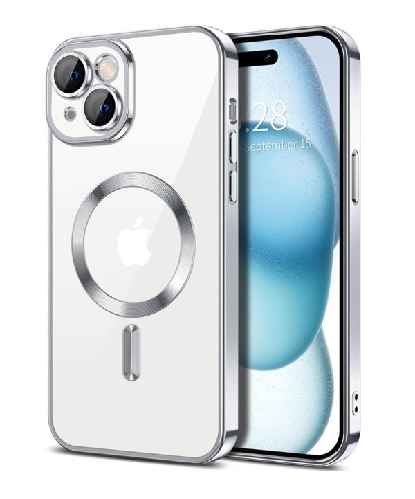 Techsuit iPhone 15 MagSafe Luxury Crystal Θήκη με Πλαίσιο Σιλικόνης Διάφανη - Silver