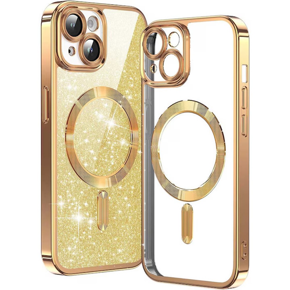Techsuit iPhone 15 MagSafe Luxury Glitter Θήκη με Πλαίσιο Σιλικόνης Διάφανη - Gold