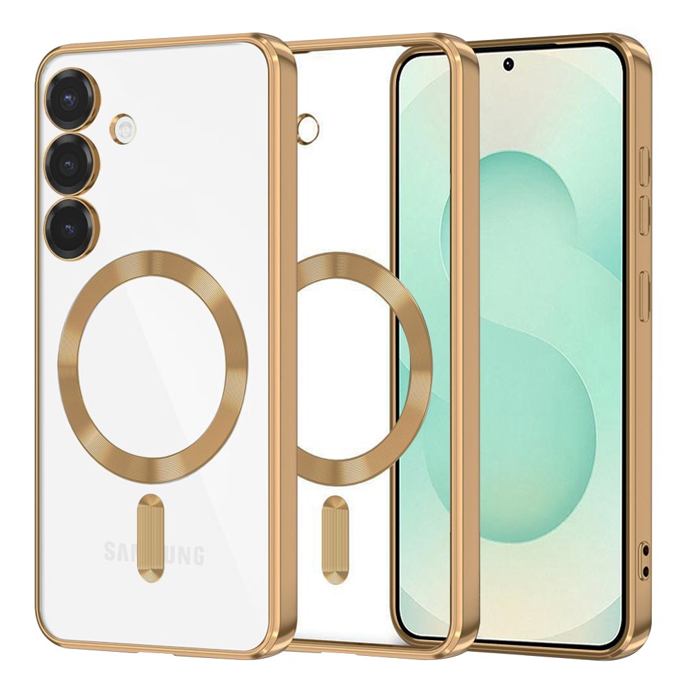Techsuit Samsung Galaxy S25 Ultra MagSafe Luxury Crystal Θήκη Με Πλαίσιο Σιλικόνης Διάφανη - Gold