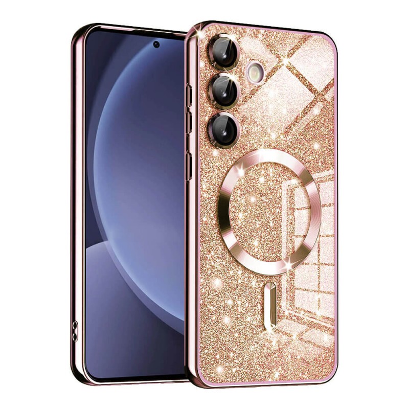 Techsuit Samsung Galaxy S25 Ultra MagSafe Luxury Glitter Θήκη Με Πλαίσιο Σιλικόνης Διάφανη - Rose Gold