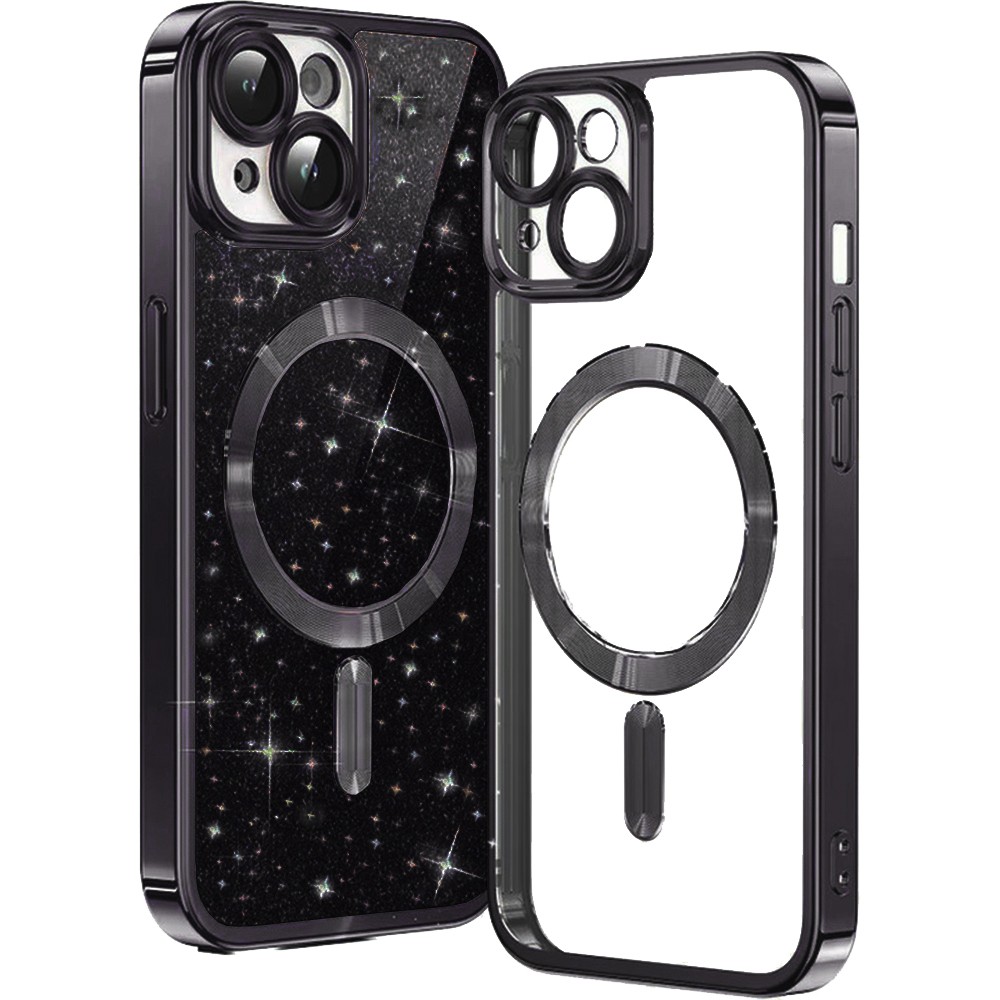 Techsuit iPhone 14 MagSafe Luxury Glitter Θήκη Με Πλαίσιο Σιλικόνης Διάφανη - Black