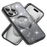 Techsuit iPhone 15 Pro Max MagSafe Luxury Glitter Θήκη Με Πλαίσιο Σιλικόνης Διάφανη -Black