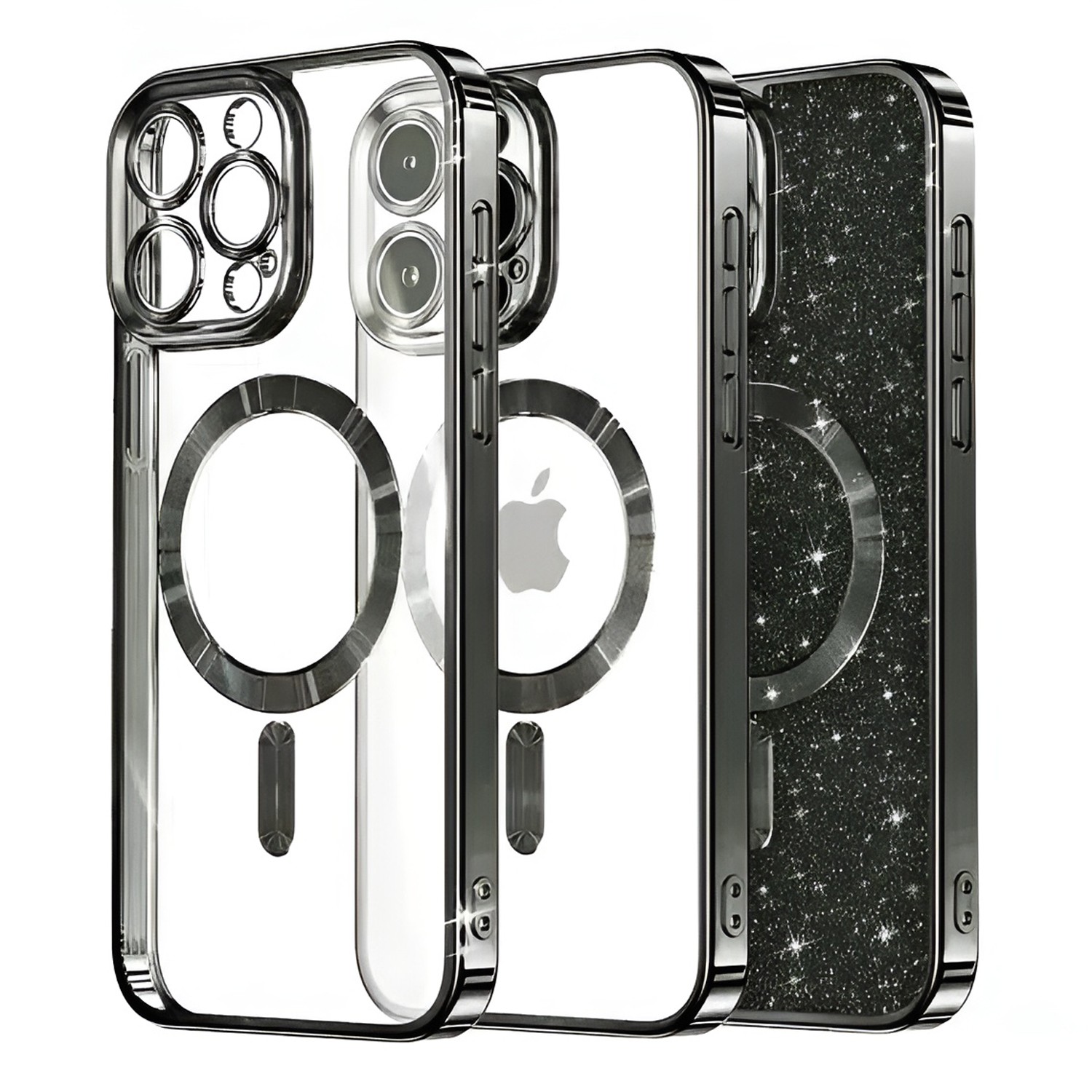 Techsuit iPhone 16 Pro MagSafe Luxury Glitter Θήκη Με Πλαίσιο Σιλικόνης Διάφανη - Black