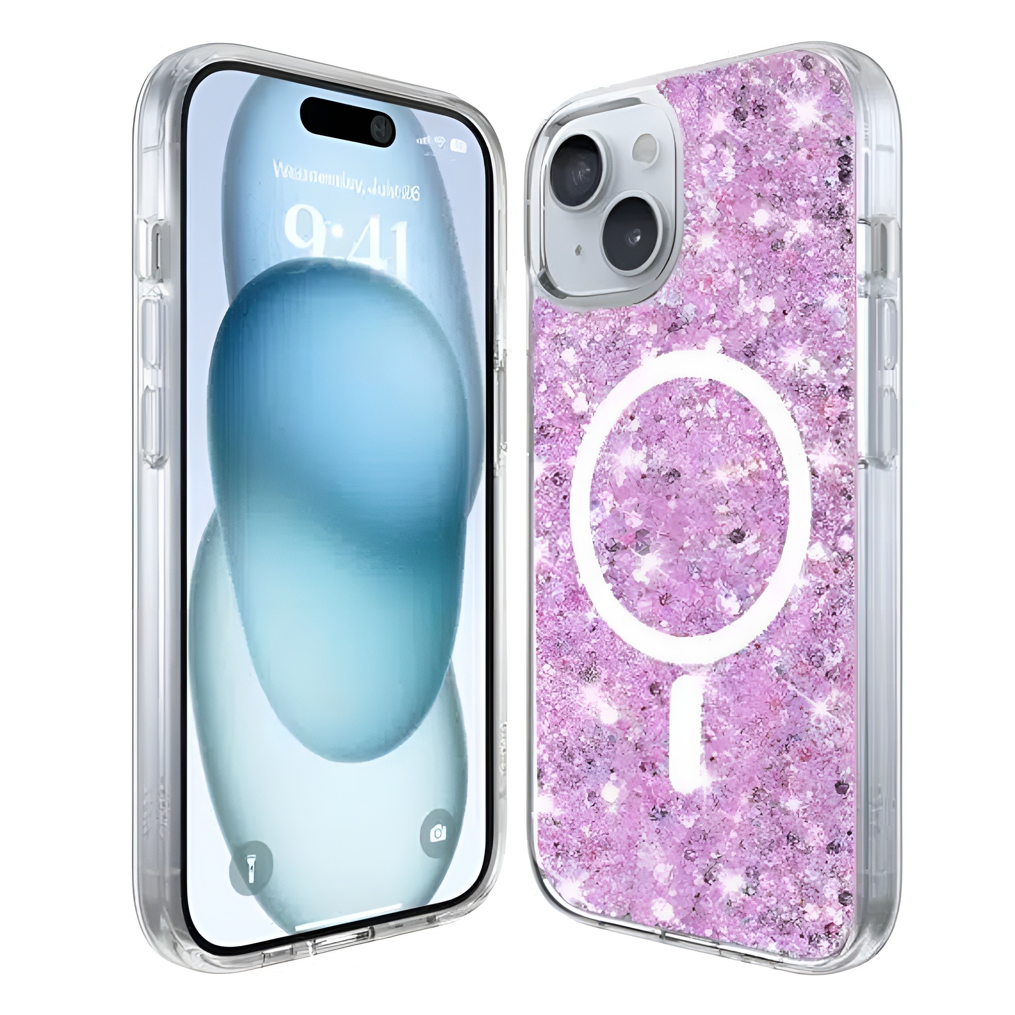 Techsuit iPhone 15 Sparkly Glitter Θήκη Σκληρή με Magsafe - Magenta