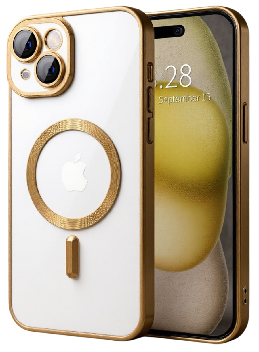 Techsuit iPhone 15 MagSafe Luxury Crystal Θήκη με Πλαίσιο Σιλικόνης Διάφανη - Gold