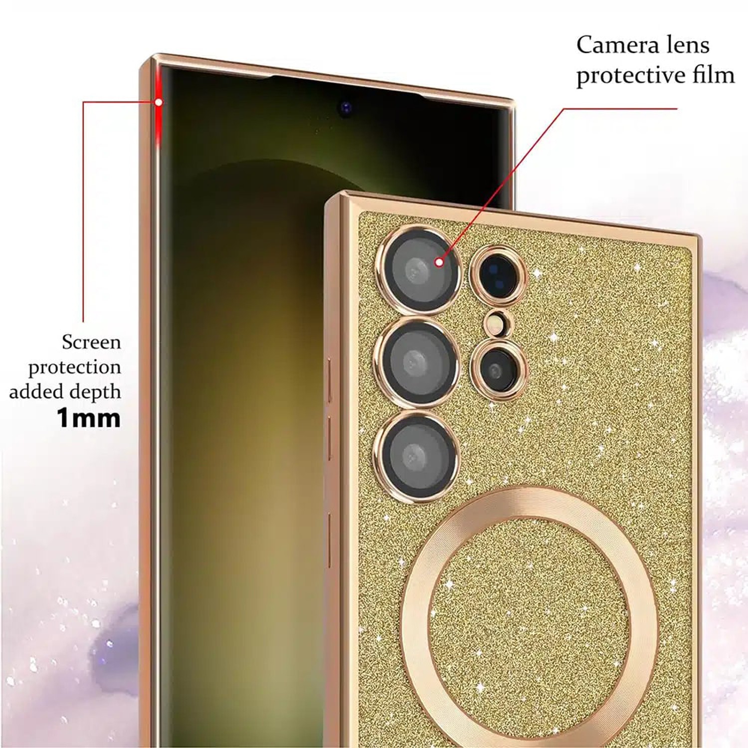 Techsuit iPhone 16 Pro MagSafe Luxury Glitter Θήκη Με Πλαίσιο Σιλικόνης Διάφανη - Deep Purple