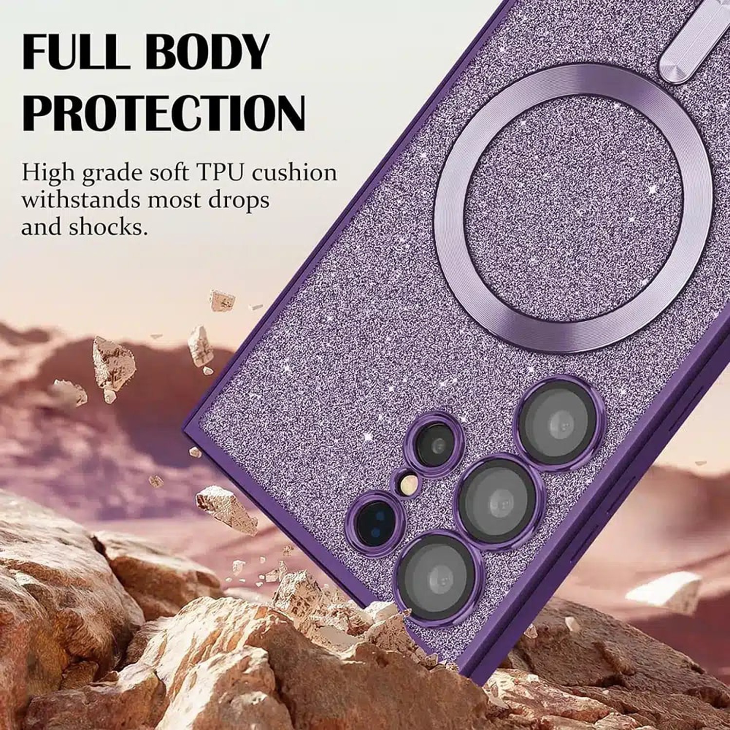 Techsuit iPhone 16 Pro MagSafe Luxury Glitter Θήκη Με Πλαίσιο Σιλικόνης Διάφανη - Deep Blue