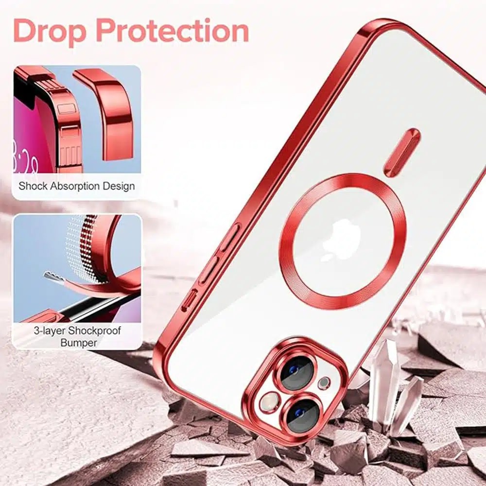 Techsuit iPhone 13 MagSafe Luxury Crystal Θήκη με Πλαίσιο Σιλικόνης Διάφανη - Red