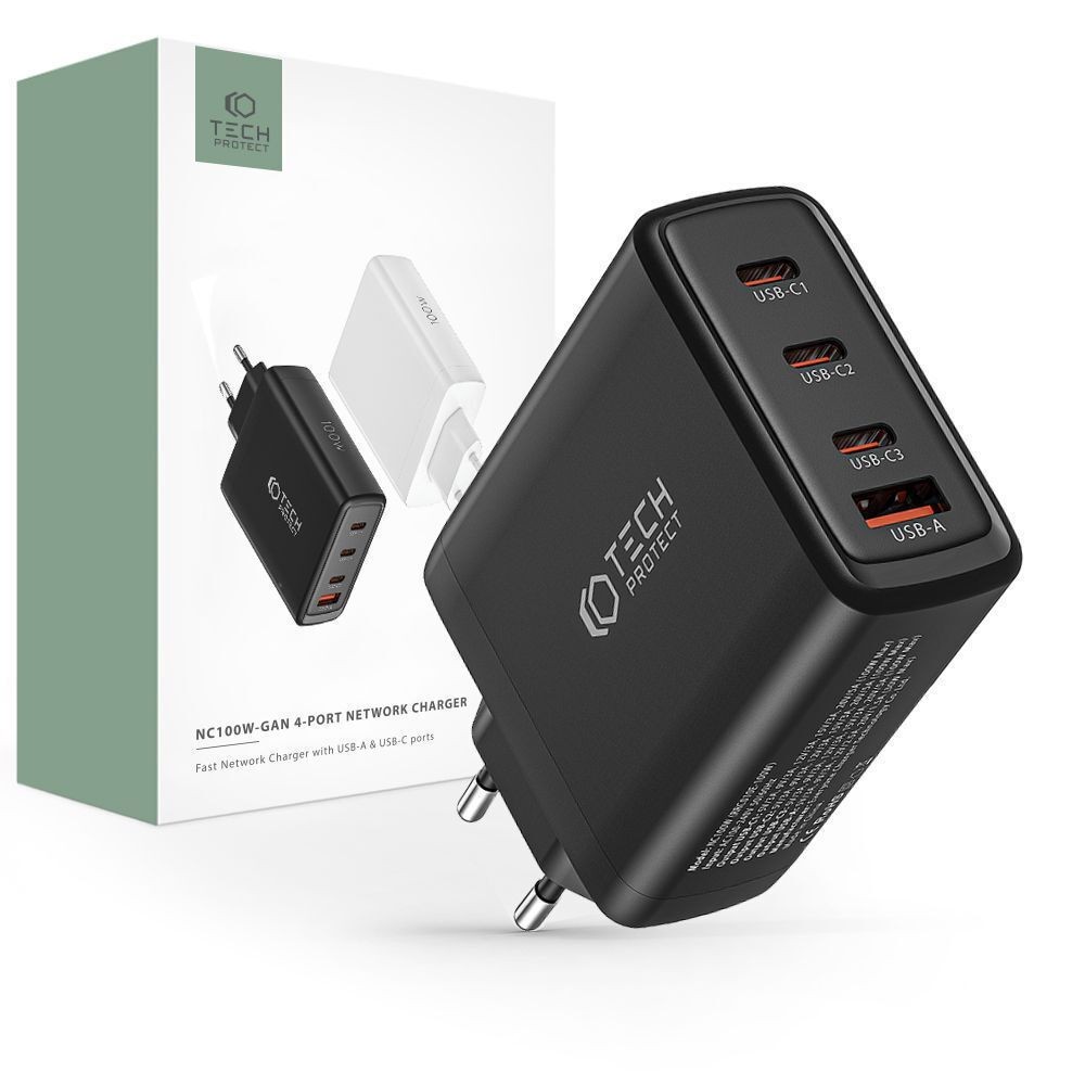 Tech-Protect Φορτιστής Χωρίς Καλώδιο με 1 Θύρα USB-A και 3 Θύρες USB-C 100W Power Delivery / Quick Charge 3.0 Μαύρος
