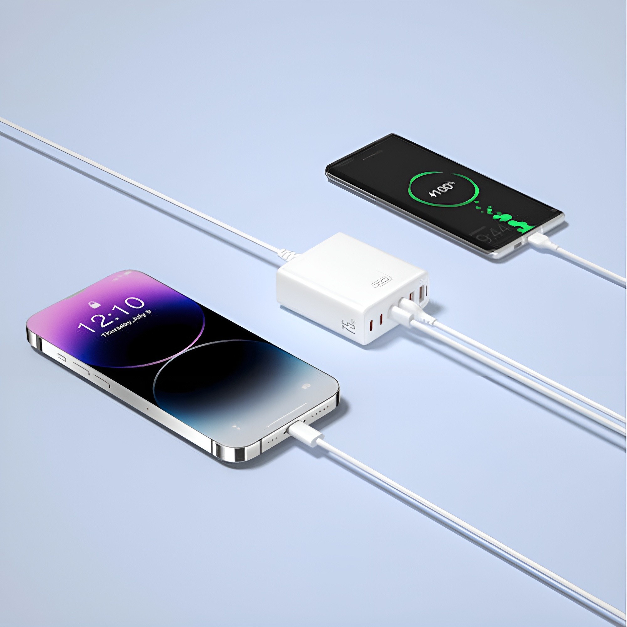 XO-L133 Φορτιστής GaN χωρίς Καλώδιο με 3 Θύρες USB-A και 3 Θύρες USB-C 75W Λευκός