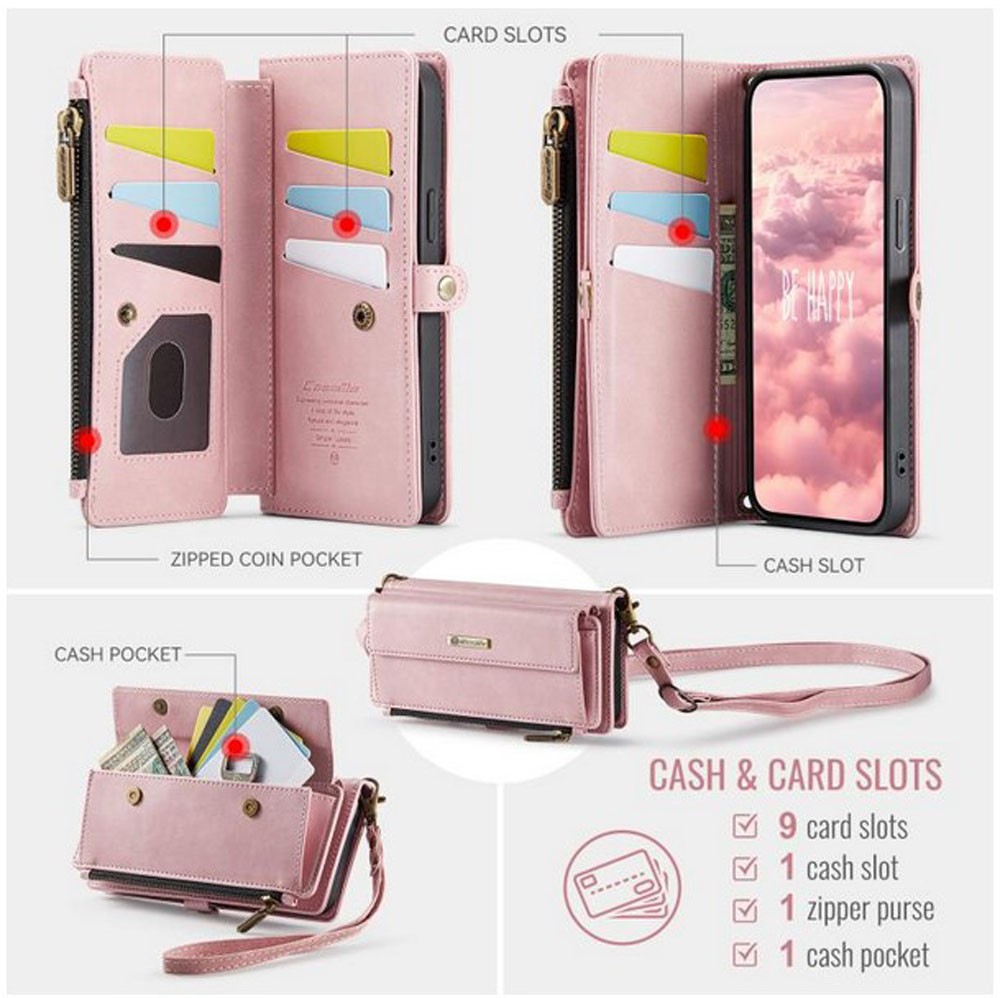 CaseMe C39 iPhone 15 Pro RFID Δερμάτινη Θήκη Πορτοφόλι με Τσαντάκι - Pink