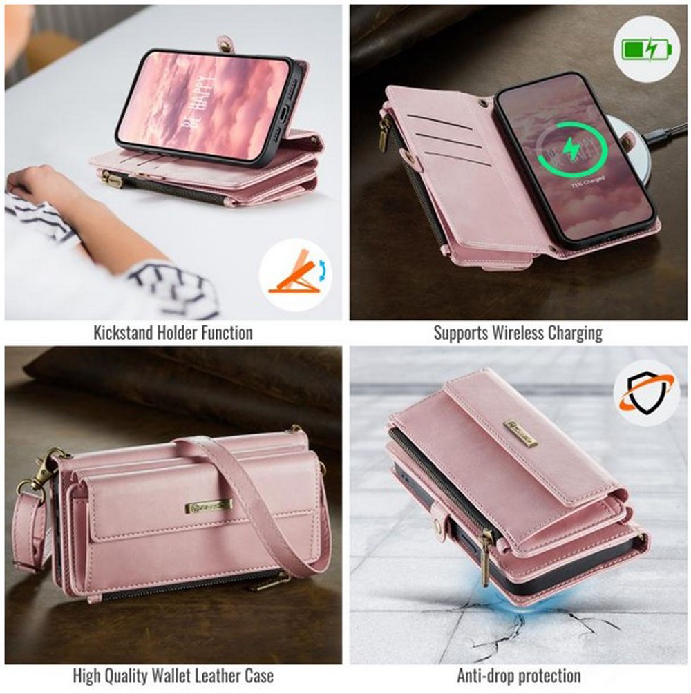 CaseMe C39 iPhone 15 Pro RFID Δερμάτινη Θήκη Πορτοφόλι με Τσαντάκι - Pink