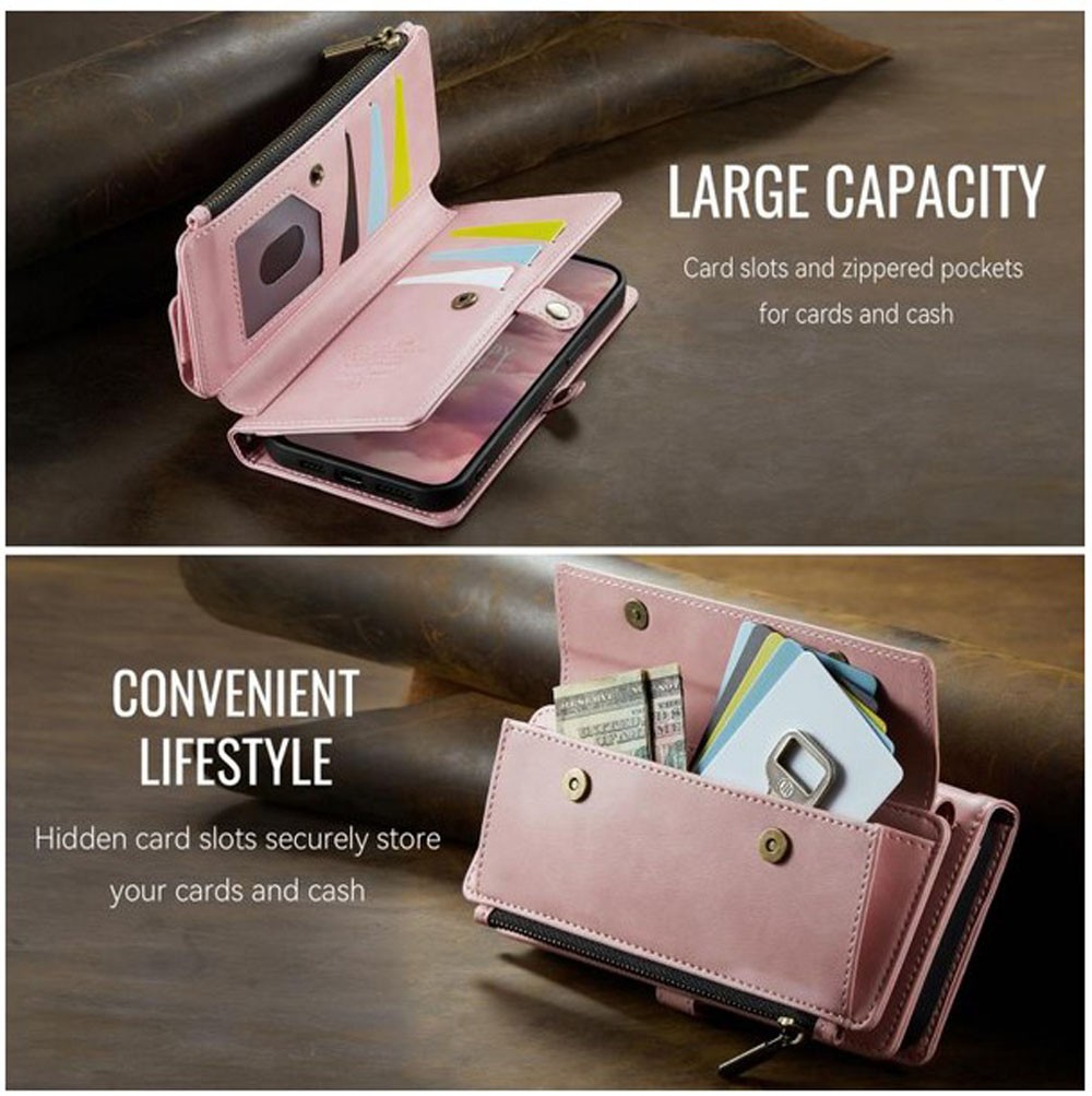 CaseMe C39 iPhone 15 Pro RFID Δερμάτινη Θήκη Πορτοφόλι με Τσαντάκι - Pink