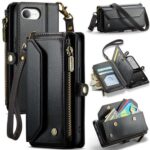CaseMe C36 iPhone 16e Zipper Wallet RFID Anti-theft Θήκη Βιβλίο - Μαύρο
