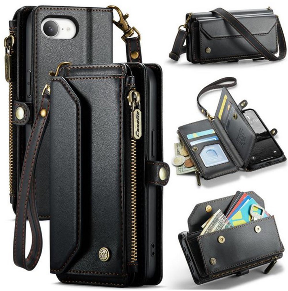CaseMe C36 iPhone 16e Zipper Wallet RFID Anti-theft Θήκη Βιβλίο - Μαύρο