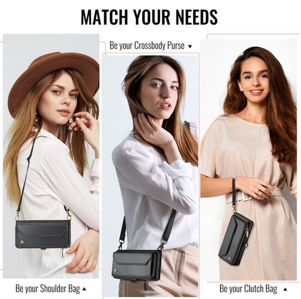 CaseMe C36 iPhone 16e Zipper Wallet RFID Anti-theft Θήκη Βιβλίο - Μαύρο