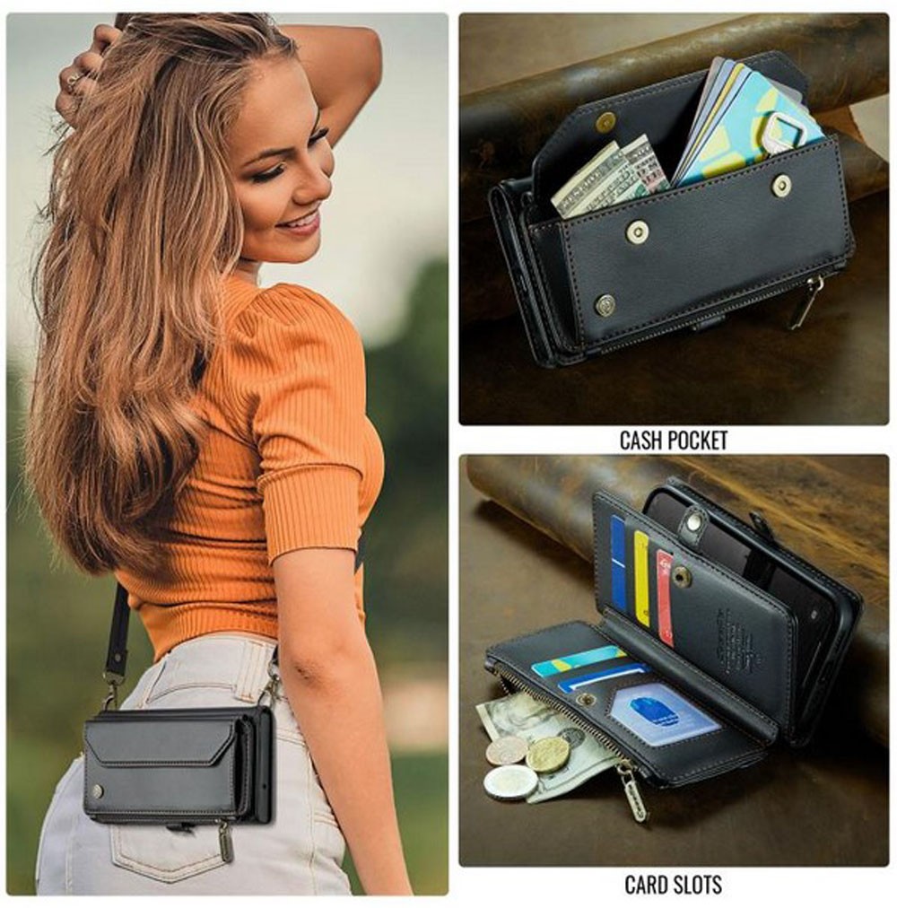 CaseMe C36 iPhone 16e Zipper Wallet RFID Anti-theft Θήκη Βιβλίο - Μαύρο