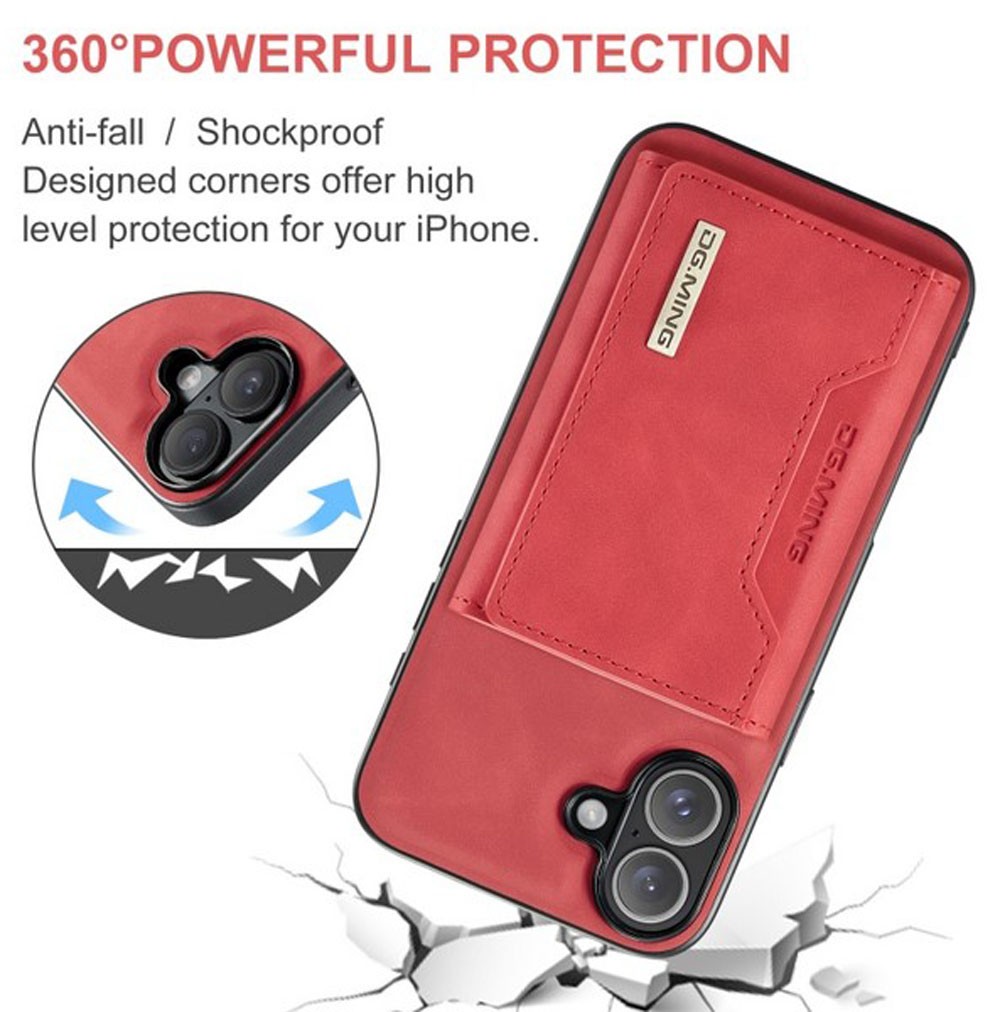 DG.MING iPhone 16 M2 Series 3-Fold Wallet Card Θήκη Δερματίνης - Red
