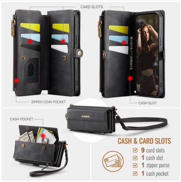 CaseMe C39 iPhone 15 Pro RFID Δερμάτινη Θήκη Πορτοφόλι με Τσαντάκι - Black