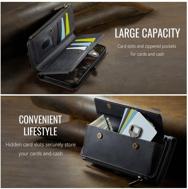 CaseMe C39 iPhone 15 Pro RFID Δερμάτινη Θήκη Πορτοφόλι με Τσαντάκι - Black