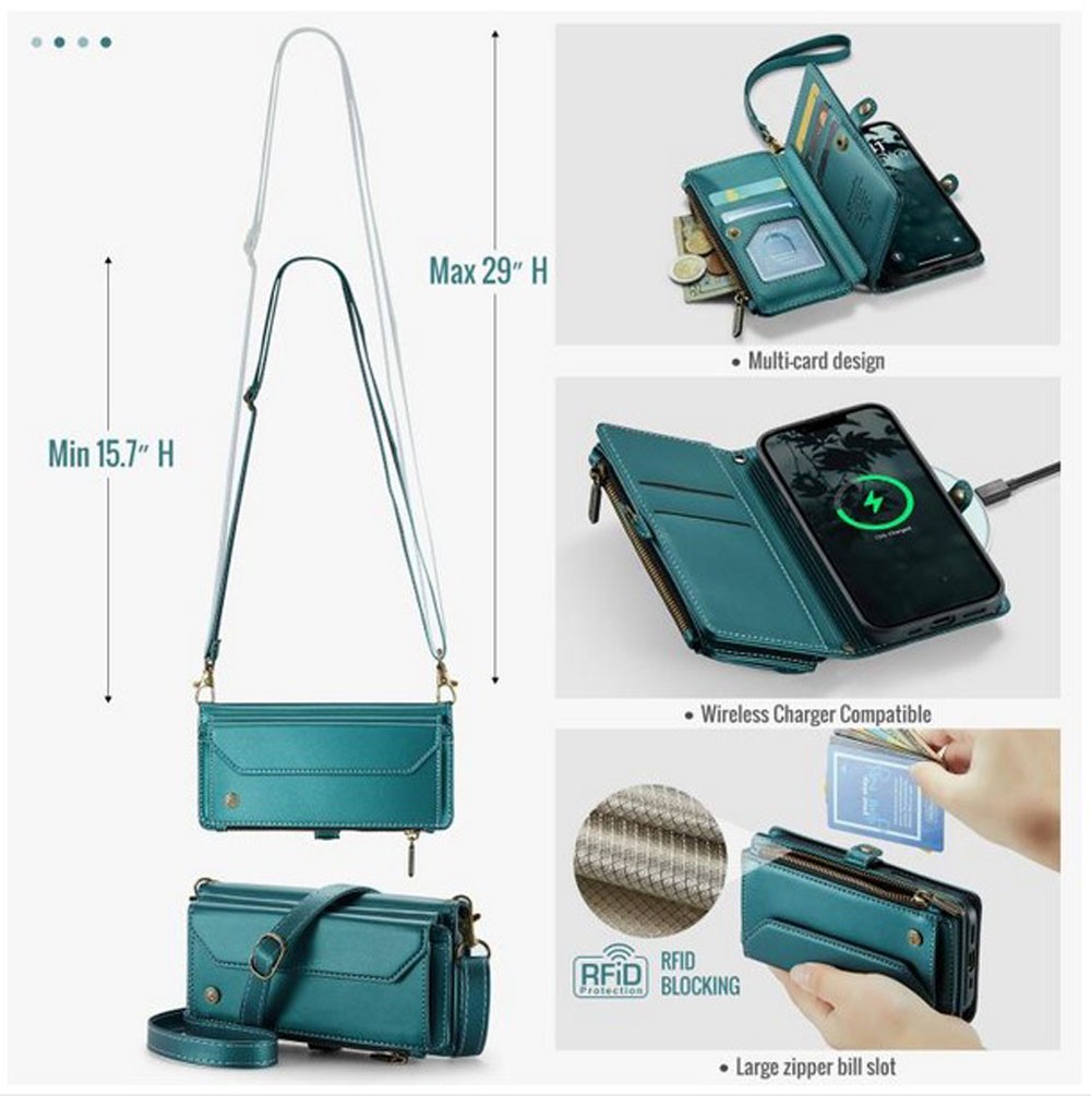 CaseMe C36 iPhone 16e Zipper Wallet RFID Anti-theft Θήκη Βιβλίο - Blue