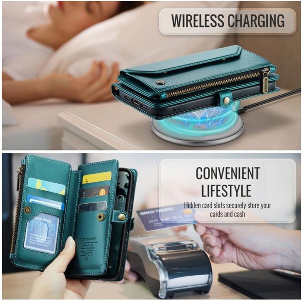 CaseMe C36 iPhone 16e Zipper Wallet RFID Anti-theft Θήκη Βιβλίο - Blue