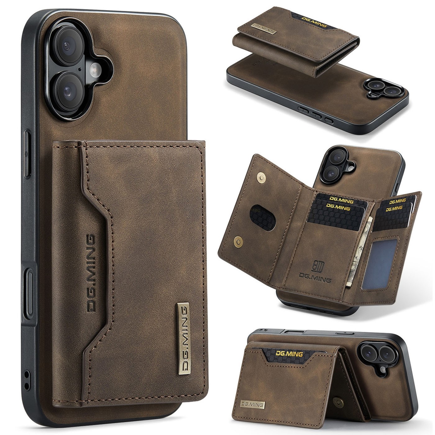 DG.MING iPhone 16 M2 Series 3-Fold Wallet Card Θήκη Δερματίνης - Dark Brown
